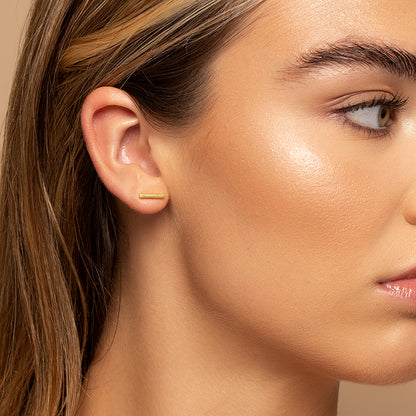 Bar Stud Earrings | Gold | Model Image | Uncommon James