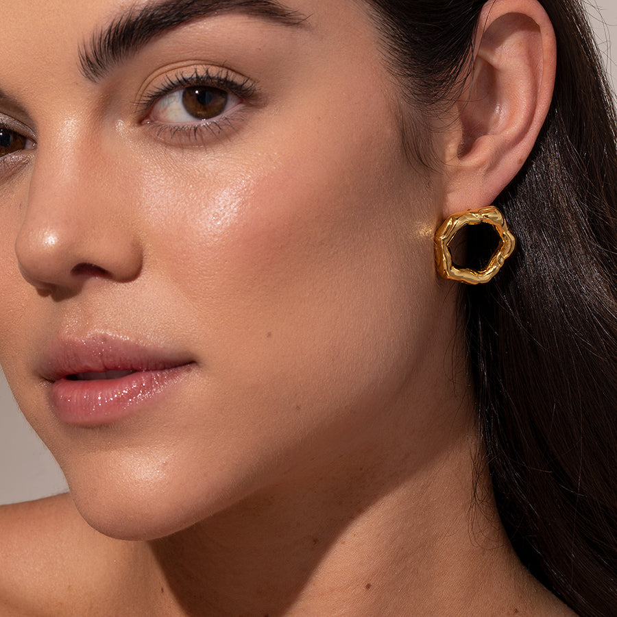 Textured Circle Earrings | Gold | Model Image 2 | Uncommon James