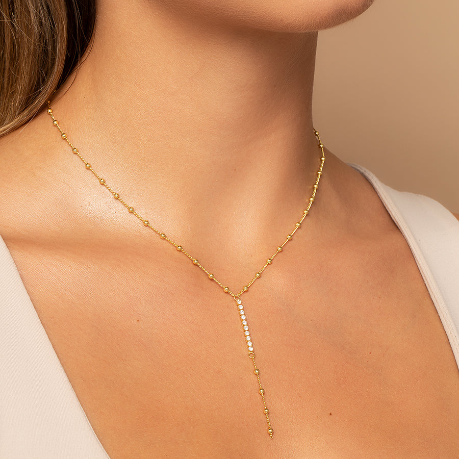 Little Lady Lariat Necklace | Gold | Model Image | Uncommon James