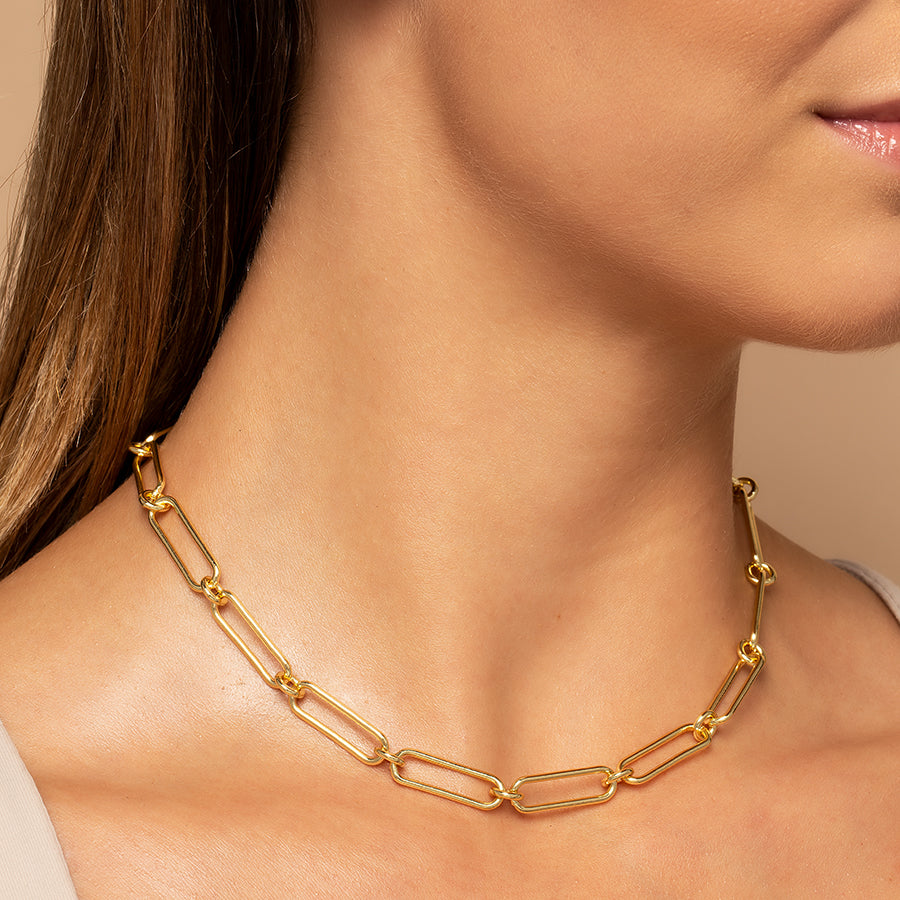 Everyday Paper Clip Chain Necklace | Gold | Model Image | Uncommon James