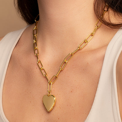 Heart Locket Necklace | Gold | Model Image | Uncommon James