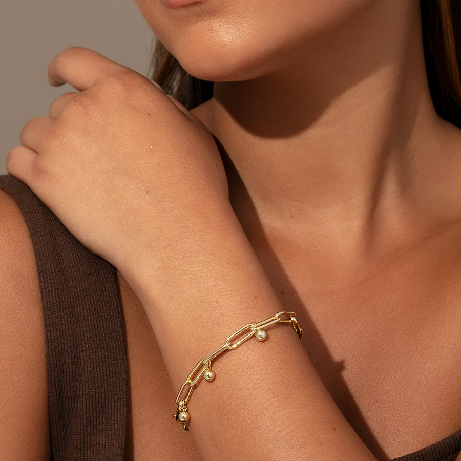 Gold Step Up Ball Bead + Paperclip Chain Bracelet | Uncommon James