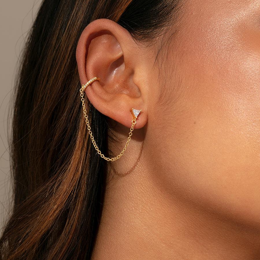 Chain and Cuff Ear Climber Earrings in Gold