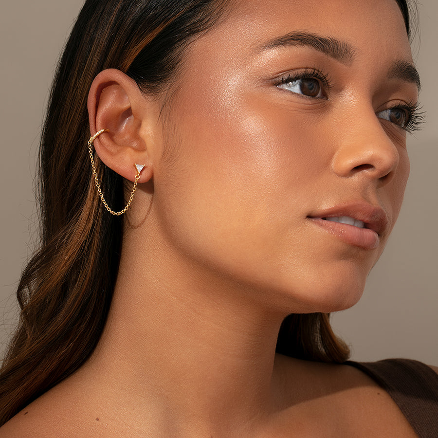 Chain and Cuff Ear Climber | Gold | Model Image | Uncommon James