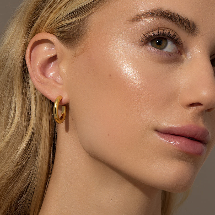 Classic Thick Gold Hoops | Gold | Model Image | Uncommon James