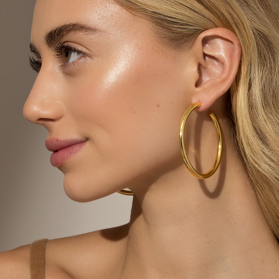Gold Extra Large Thick Statement Hoop Earrings