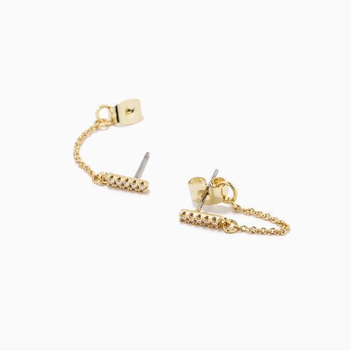 Downtown Stud Earrings | Gold Bar + Chain + Pavé | Uncommon James