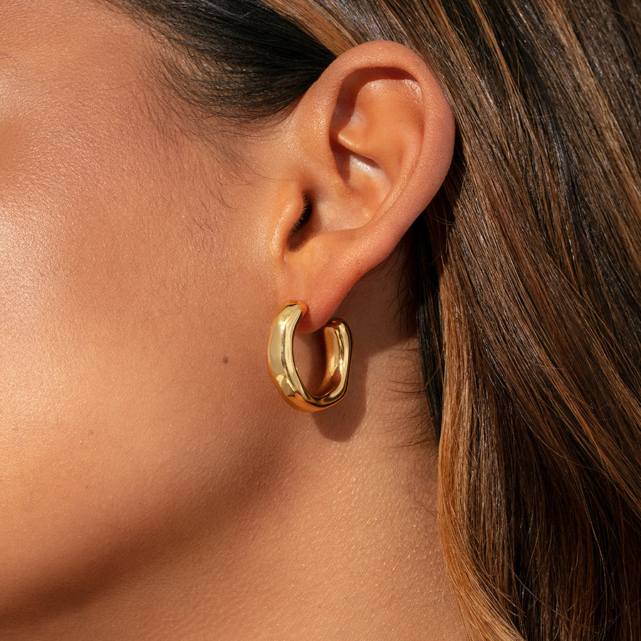 Textured Metal Small Hoop Earrings - A New Day™ Gold