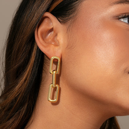 Triple Link Earrings | Gold | Model Image | Uncommon James