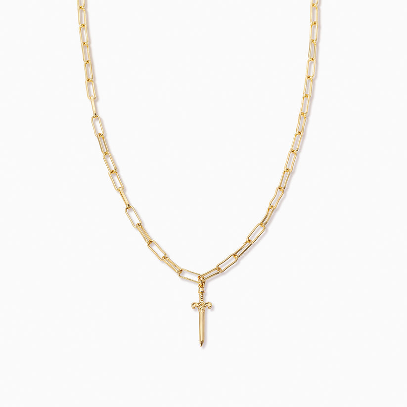 Cut Throat Dagger + Paperclip Chain Necklace in Gold | Uncommon James