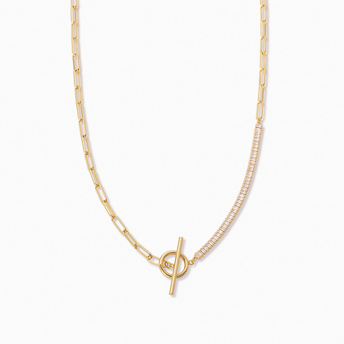 Gold Elite Baguette Stones Paperclip Chain Necklace | Uncommon James