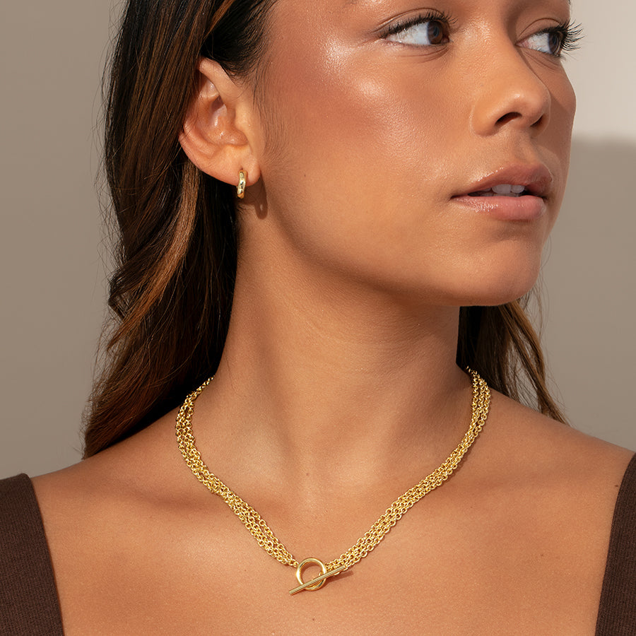 Iconic Triple Chains Necklace | Gold | Model Image | Uncommon James