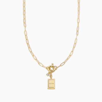 ["Initial Chain Necklace ", " Gold E ", " Product Image ", " Uncommon James"]