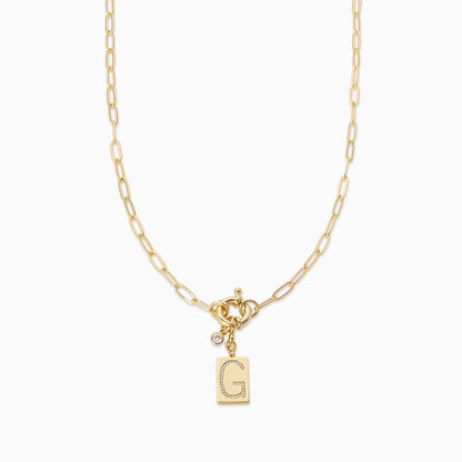 ["Initial Chain Necklace ", " Gold G ", " Product Image ", " Uncommon James"]