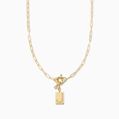 ["Initial Chain Necklace ", " Gold J ", " Product Image ", " Uncommon James"]