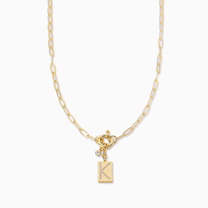 ["Initial Chain Necklace ", " Gold K ", " Product Image ", " Uncommon James"]