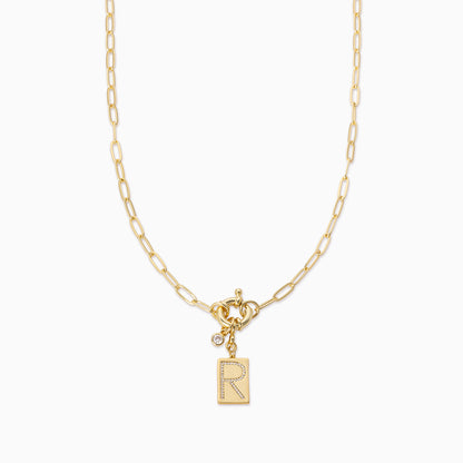 ["Initial Chain Necklace ", " Gold R ", " Product Image ", " Uncommon James"]
