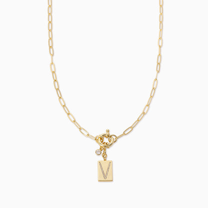 ["Initial Chain Necklace ", " Gold V ", " Product Image ", " Uncommon James"]