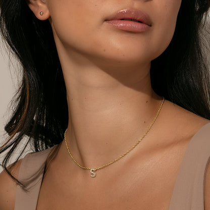 Initial Here Necklace | Gold A Gold B Gold C Gold D Gold E Gold H Gold J Gold K Gold L Gold M Gold N Gold R Gold S Gold T | Model Image | Uncommon James