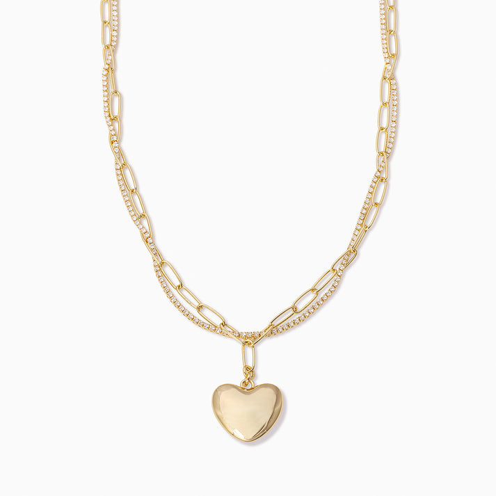 Intertwined Pavé, Chain and Heart Necklace in Gold | Uncommon James