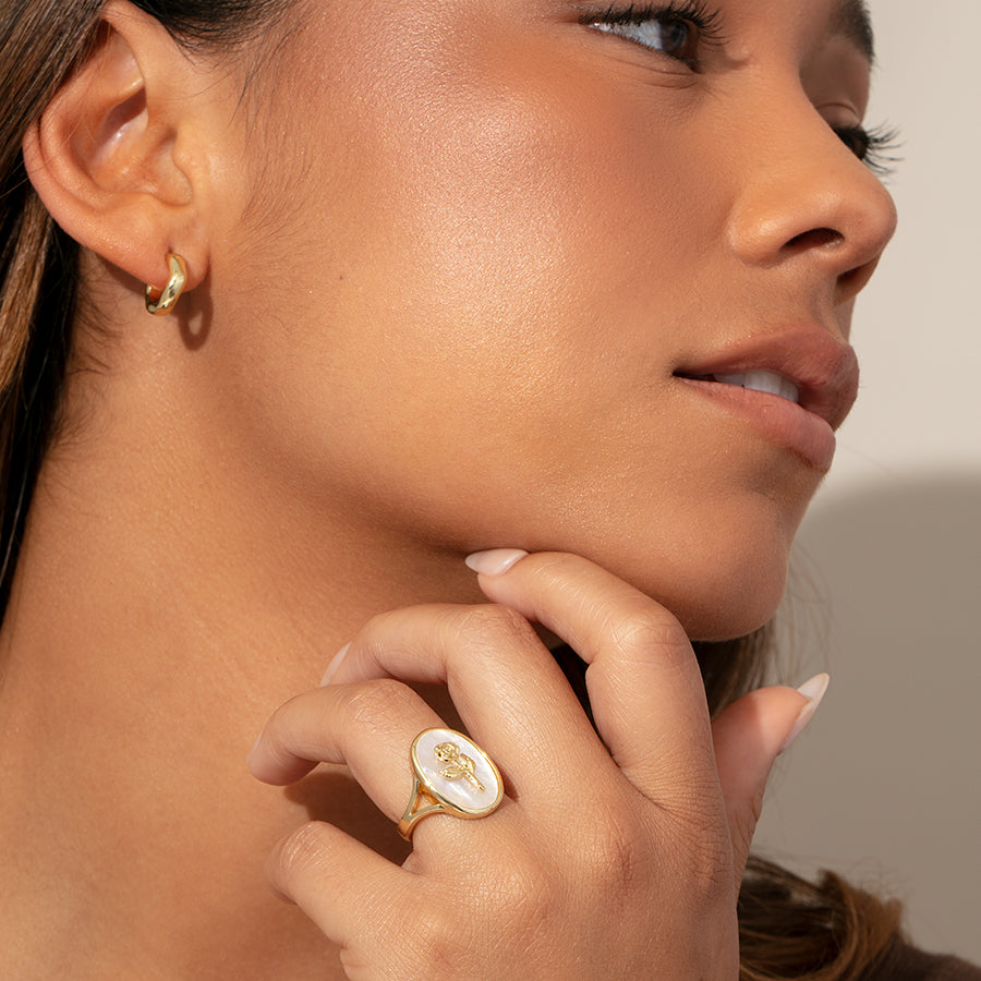 Pearlescent Rose Ring | Gold | Model Image | Uncommon James