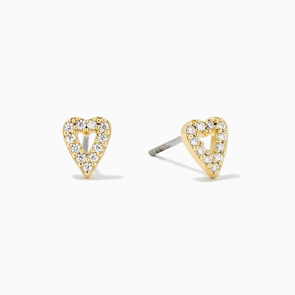 Open Heart Pavé Stud Earrings in Gold | Uncommon James