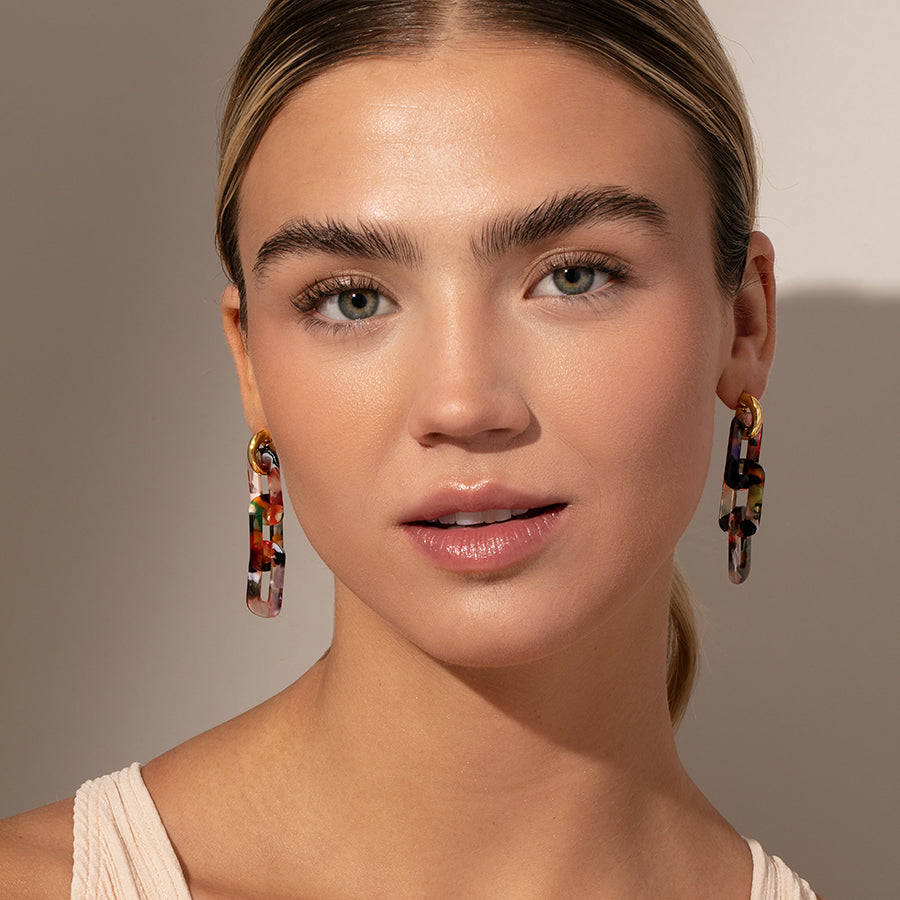 Resin Link Earrings | Pink Resin | Model Image | Uncommon James