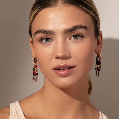 Resin Link Earrings | Pink Resin | Model Image | Uncommon James