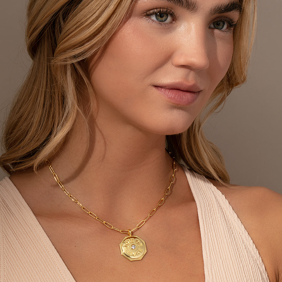 Joie De Vivre Pendant Necklace | Gold | Model Image | Uncommon James