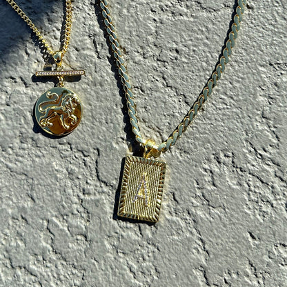 ["Letter Chain Necklace ", " Gold ", " Lifestyle Image ", " Uncommon James"]