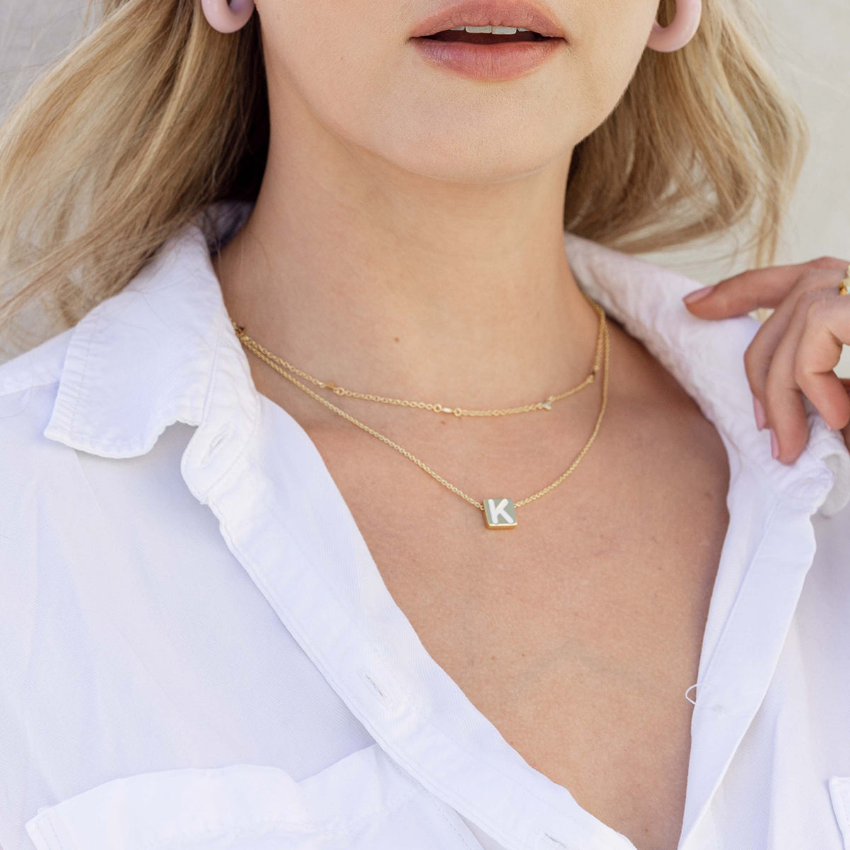 Textured Stud Necklace | Gold | Model Image | Uncommon James
