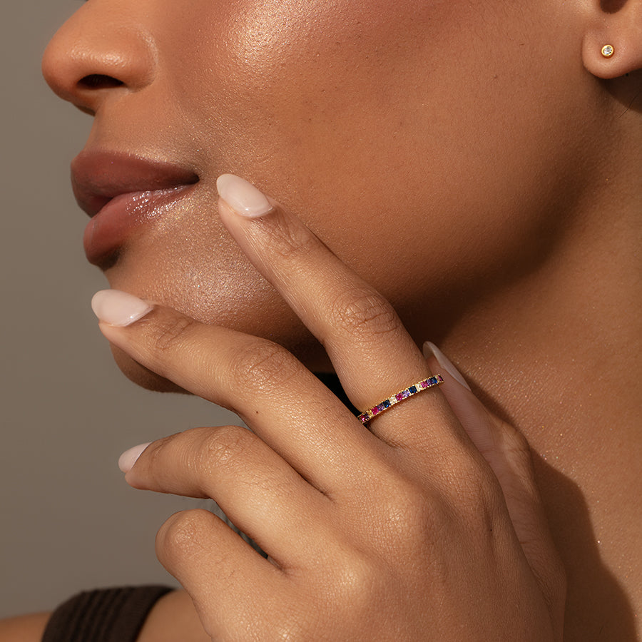 Colorful Baguette Ring | Gold | Model Image 2 | Uncommon James