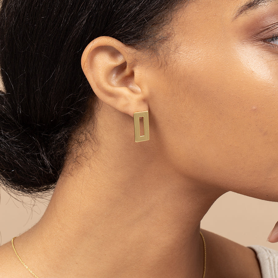 Piazza Earrings | Gold | Model Image | Uncommon James