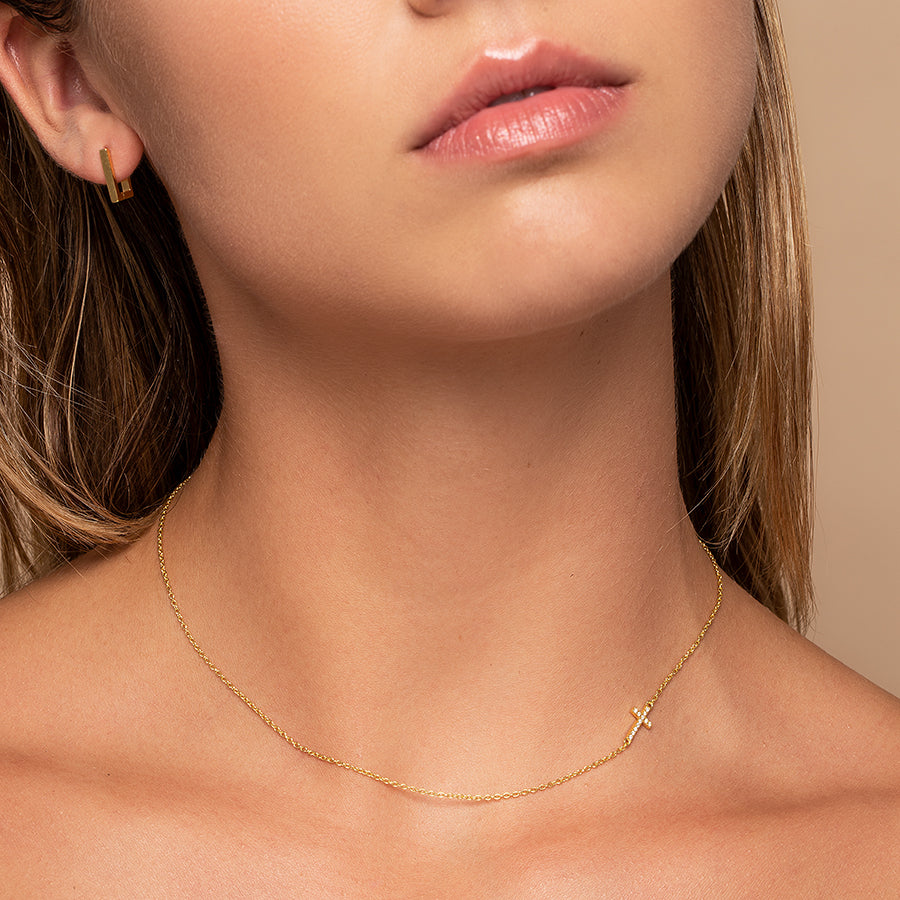 Side Cross Vermeil Necklace | Gold Vermeil | Model Image | Uncommon James
