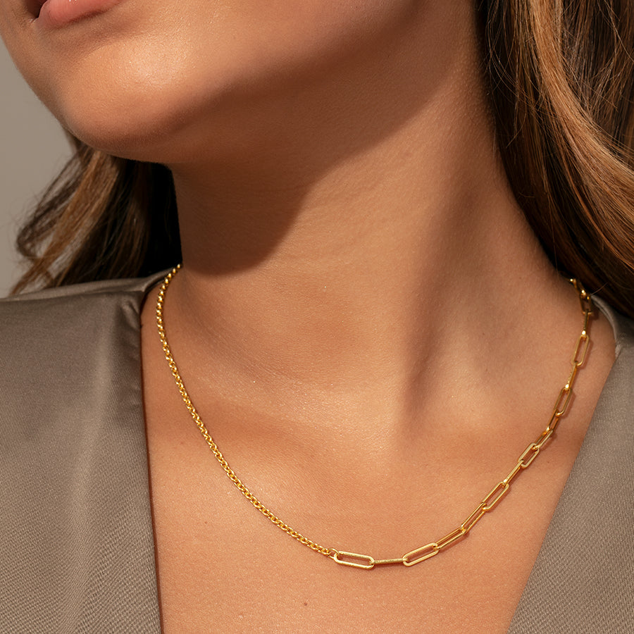 Mixed Chain Vermeil Necklace | Gold Vermeil | Model Image | Uncommon James